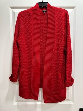 Talbots Red Open-Front Textured Cardigan Size Large Holiday
